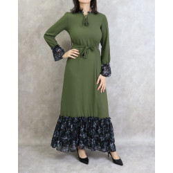 Robe longue à motifs fleuris pour femme - Couleur rose clair vert kaki