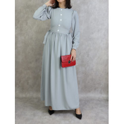 Robe longue froncée pour femme - Couleur gris clair
