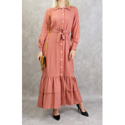 Robe longue casual chic à rayures pour femme - Couleur Brique
