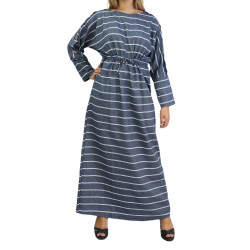 Robe longue en coton pour femme à rayures décorée de boutons (Plusieurs couleurs...