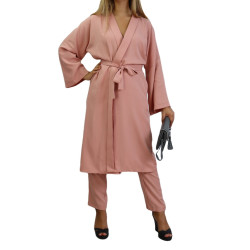 Ensemble femme 2 pièces veste kimono et pantalon - Couleur rose saumon