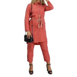 Women's 2-piece city outfit: Jacket with pockets and pants - Brick color