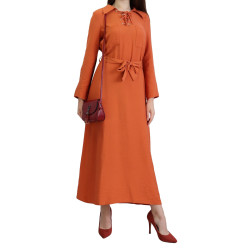 Robe fluide mi-saison pour femme avec manche ajustable - Couleur rouille
