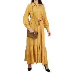 Long casual chic striped dress for women - Yellow color