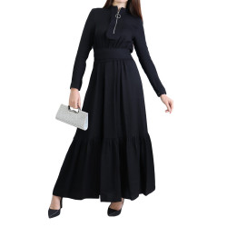 Robe longue style casual avec ceinture à nouer pour femme - Couleur Noir