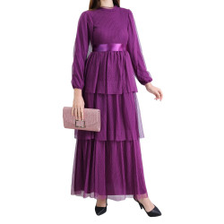 Robe de soirée longue en tulle à volants pour femme - Couleur Violet