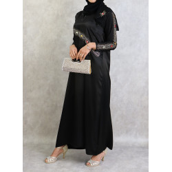 Abaya chic et moderne à strass et rubis multi-couleurs avec son foulard (écharpe...