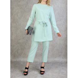 Chic 2-piece tunic and pants set in almond green color