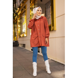 Trench ample - Parka femme (Vêtement Hijab Saisons Automne Hiver) - Couleur rouge brique