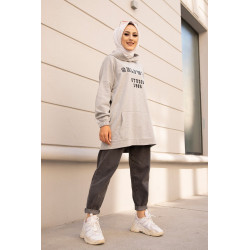 Sweat avec capuche imprimé pour femme - Couleur gris clair