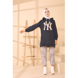 Tunique Sweatshirt à capuche pour femme avec rayures - Couleur bleu marine