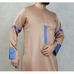 Qamis satiné moderne de luxe - Couleur beige et bleu