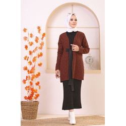 Veste avec ceinture (Vetement Hijab - Boutique en ligne France) - Couleur brique