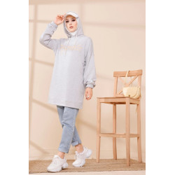 Tunique à capuche ample pour femme (Style Sweat-Shirt décontracté) - Couleur gris clair