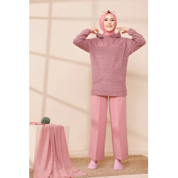 Sweat femme avec capuche brodé "Champion" (Vêtements Automne-Hiver) - Couleur saumon