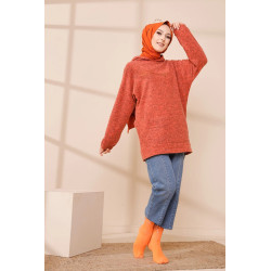 Sweat femme avec capuche brodé "Champion" (Collection Automne Hiver) - Couleur brique
