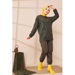 Sweat Woman with hood embroidered "Champion" (Season Automne-Winter) - Color khaki
