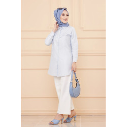 Tunique à froufrous pour femme - Rayures couleur bleu clair