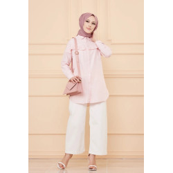 Tunique à froufrous pour femme (Tenue Hijab) - Rayures couleur rose poudré