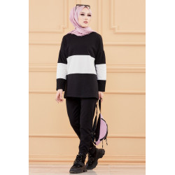 Ensemble décontracté pour femme (Hijab moderne et sport) - Couleur noir et blanc