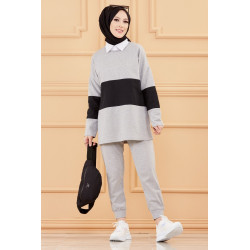 Ensemble décontracté pour femme (Hijab sport) - Couleur gris et noir