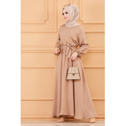 Robe longue ample et évasée en coton (Vêtement pour femme voilée) - Couleur vison