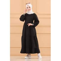 Robe casual longue ample et évasée (Vêtement hijab moderne) - Couleur noir