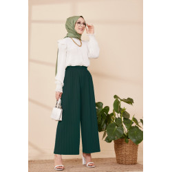 Pantalon plissé ample pour femme - Couleur vert émeraude