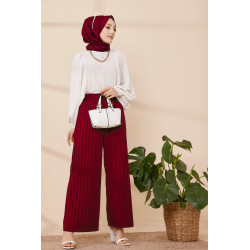 Pantalon plissé ample pour femme - Couleur bordeaux