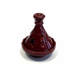 Mini tajine photophore décoratif marocain en poterie de couleur bordeaux émaillé et...