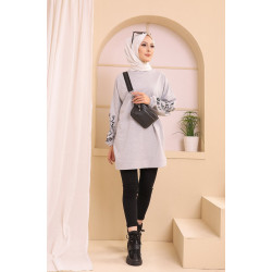 Degrees with flowers for women (modern Hijab) - Light grey color