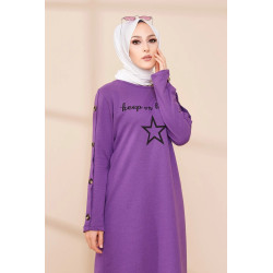 Long printed button "Keep on loving" - Color violet