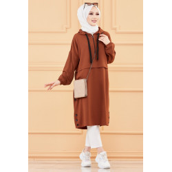 Tunique ample avec capuche (Tenue décontractée pour femme voilée) - Couleur marron/tabac