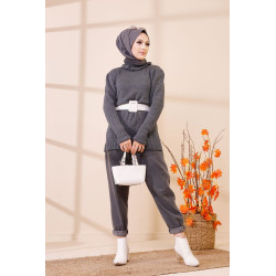 Pull Sweater en maille pour femme (Vêtement Hijab Automne-Hiver) - Couleur anthracite