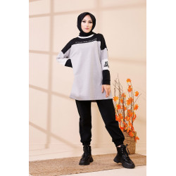 Tunique ample style décontracté et sport (Sweat-shirt Hijab moderne) - Couleur gris clair