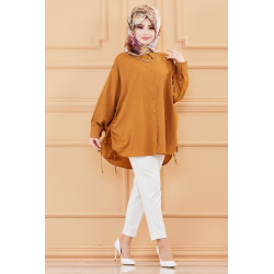 Tunique fendue habillée pour femme (Vêtement ample pour hijab) - Couleur tabac