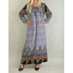 Long fluid printed oriental dress for women - Gray color