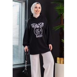 Tunique avec capuche imprimé "Like a cute baby" (Vêtement Femme Style Moderne) -...