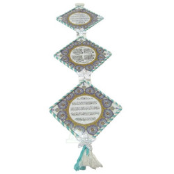 Tableaux décoratifs pendentifs en forme de losange tissés en bleu ciel et blanc sur le...