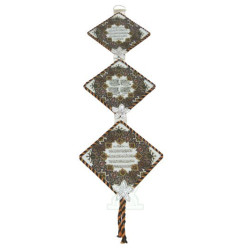 Tableaux décoratifs pendentifs en forme de losange tissés en noir et orange foncé sur...