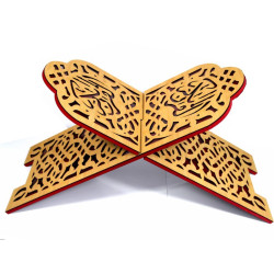 Très grand Porte-Coran en bois clair sculpté avec de jolis motifs (60 cm)