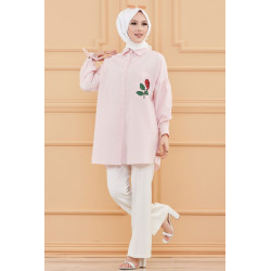 Chemise-Tunique flower pattern (Clothing for veiled woman) - Color of stripes: powdered...