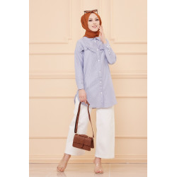 Tunique à froufrous pour femme (Tenue Hidjab) - Rayures couleur bleu