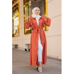 Robe longue boutonnée à froufrou (Vetement pour femme voilée) - Couleur Rouille