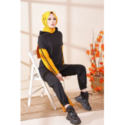 Tunique bicolore avec capuche pour femme (Tenue Hijab moderne et Sport) - Couleur noir...