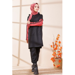 Tunique bicolore avec capuche pour femme (Hijab moderne et style décontracté) - Couleur...