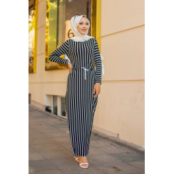 Robe maxi-longue à rayures noire (Vetement Hijab pour femme)