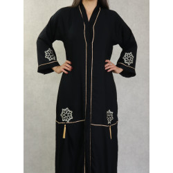 Robe de soirée Abaya Dubaï de qualité avec pompons, strass dorés et broderies - Couleur...