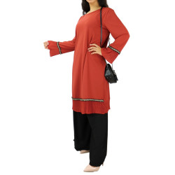 Loose tunic with pleated parts - Rust color