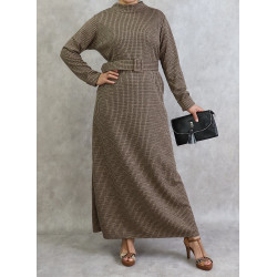 Robe hiver longue de couleur marron, noir et kaki